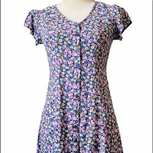 COPY - BUTTON FRONT FLORAL DRESS-BLUE AND PURPLE